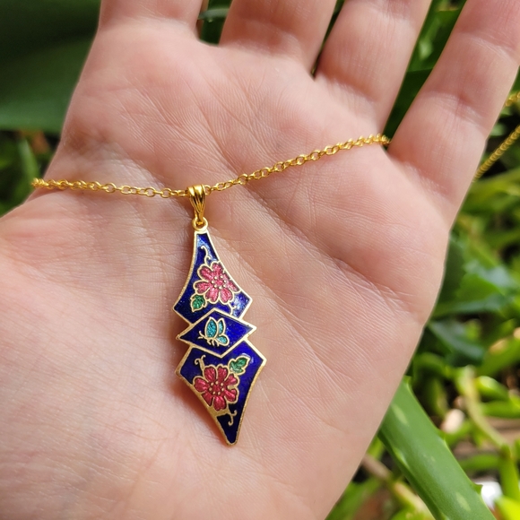 Vintage 10K GP Floral Butterfly Geometric Necklace - Picture 2 of 10